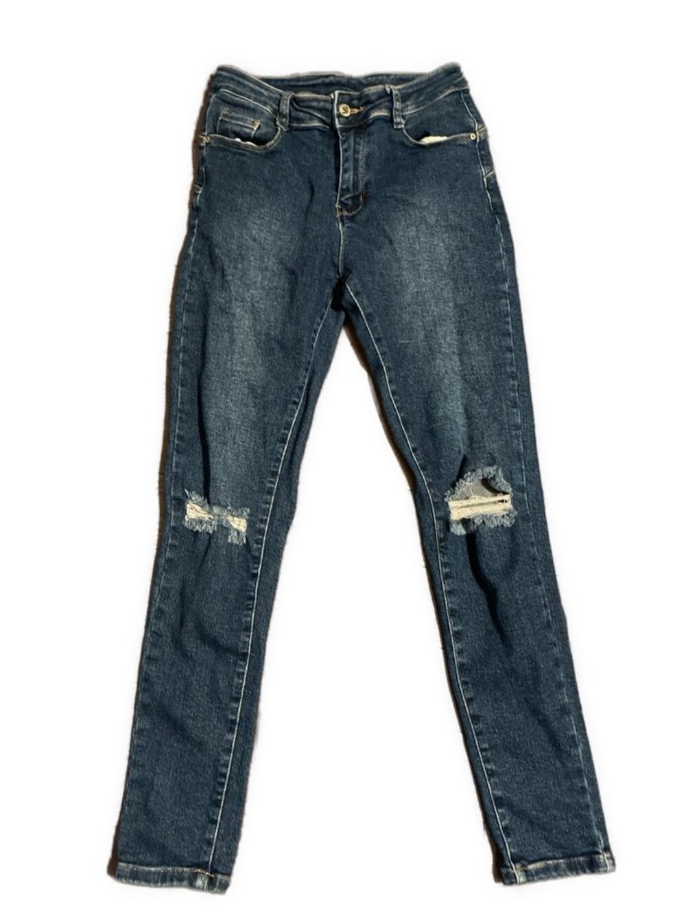 Blue High Rise Distressed Skinny Jeans Stretch Denim IT 40 US Small 4 Italy